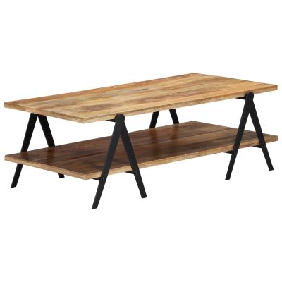 Bopdu Coffee Table, Storage Shelf Tabletop Desk for Home Living Room Reception Room Office 45.3"x23.6"x15.7" Solid Mango Wood