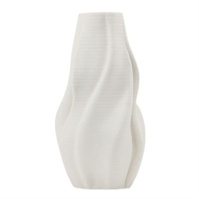 DYPASA Dry Flower Arrangement White Ceramic Vase Modern Geometric Striped Decorative Flower Vase 14.1" Large Tabletop Decor Vases with Base Flower Vase