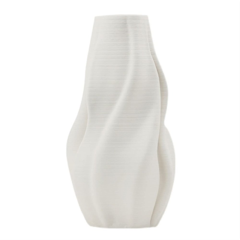DYPASA Dry Flower Arrangement White Ceramic Vase Modern Geometric Striped Decorative Flower Vase 14.1" Large Tabletop Decor Vases with Base Flower Vase