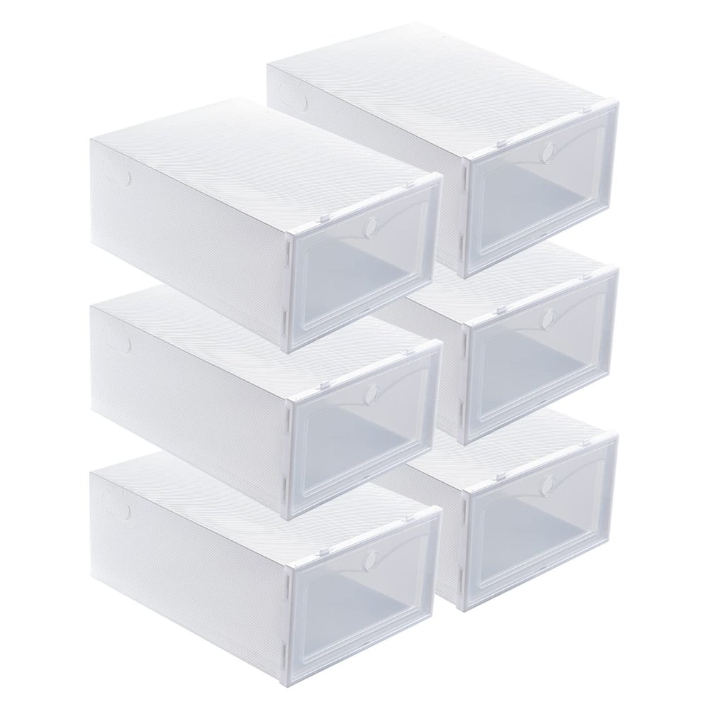 6pcs Shoe Storage Box, Thickened Transparent Stackable Flip Cover Design Shoe Organizer Shoe Display Case for Home