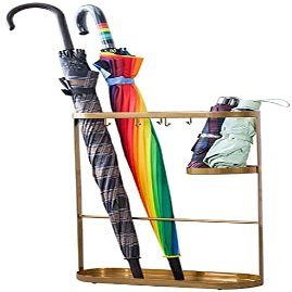 Bsetain Umbrella Stand Rack Hallway Decor Umbrella Holders Umbrella Stands with Water Tray and Hooks, Metal Umbrella Holder for Home Office Hallway Car, Space Saving, Gold
