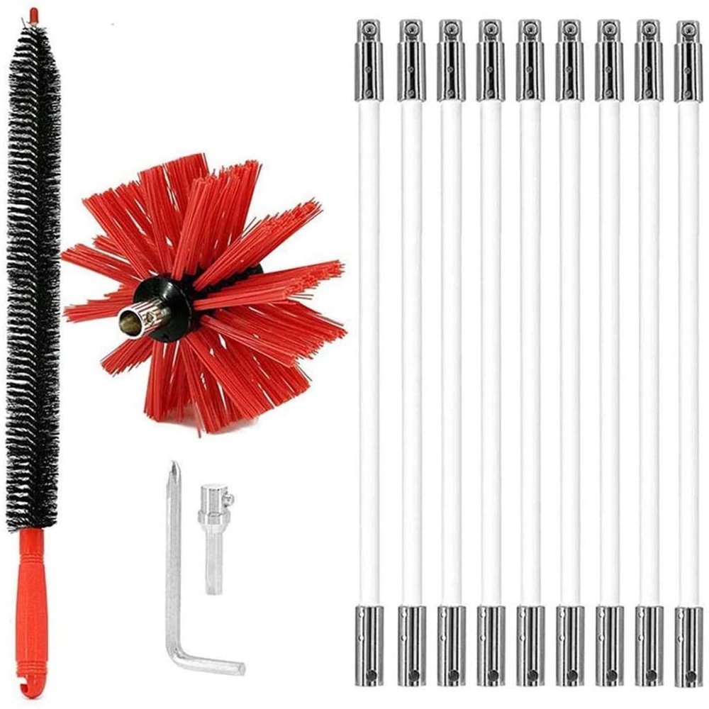 chimney sweep kit Chimney Sweep Brushes Kit, Dryer Vent Cleaning Drain Rod Set, Clean Tool Suitable For Chimneys Flue Fireplace Stove,Electrical Drill Drive Sweeping Brush,410mm,15m ( Color : 9 Rods ,