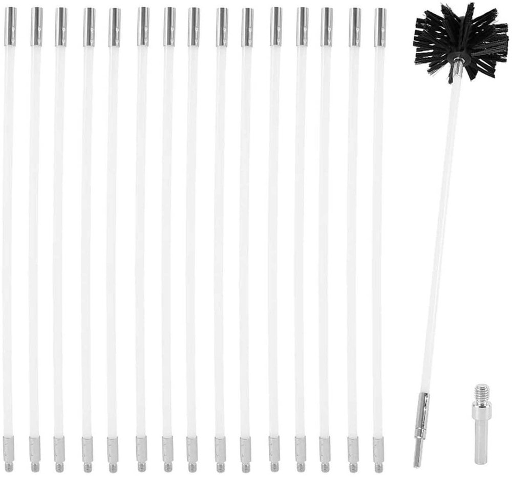LIYUN Chimney Sweep kit Chimney Brush Set, Includes 6/9/12/15 610mm Flexible Rods and 1 Chimney Cleaning Heads for Dry Flue Duct,12m (Color : 15 Rods, Size : 410mm)