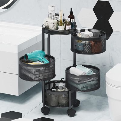Rotating Multi Layer Kitchen Shelf Kitchen Storage Rotatable Rack, Stainless Steel Multi-Layer Movable Stable Breathable Mesh Fruit and Vegetable Storage Basket with Wheels, ( Size : Four floors )