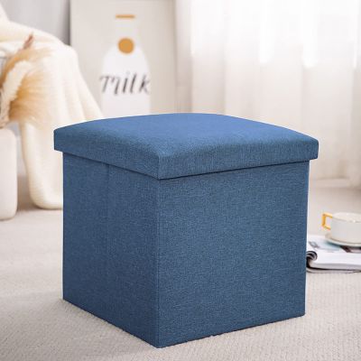 Foldable Seat Footrest, Shoe Bench End of Bed Storage with Lid, Upholstered Fabric Storage Bench End of Bed Stool, for Bedroom Livingroom Linen Ottoman ( Color : Color2 , Size : 38*38*38CM )