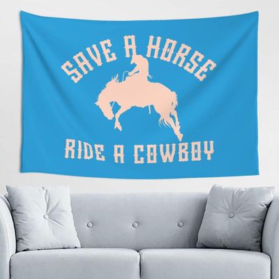 Western Horse Tapestry for Bedroom Save A Horse Ride A Cowboy Tapestry Blue 60x40 Save A Horse Ride A Cowboy Banner for House Bedroom Living Room Wall Hanging Decor Banner Sign