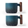 BlogBlog Ceramic Espresso Cups with Wooden Handle Espresso Shot Cups Ceramic Tea Cups Porcelain Demitasse Cups for Coffee or Tea, 2oz (blue, 2) view 1