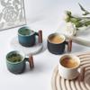 BlogBlog Ceramic Espresso Cups with Wooden Handle Espresso Shot Cups Ceramic Tea Cups Porcelain Demitasse Cups for Coffee or Tea, 2oz (blue, 2) view 2