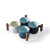 BlogBlog Ceramic Espresso Cups with Wooden Handle Espresso Shot Cups Ceramic Tea Cups Porcelain Demitasse Cups for Coffee or Tea, 2oz (blue, 2) view 3