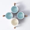 BlogBlog Ceramic Espresso Cups with Wooden Handle Espresso Shot Cups Ceramic Tea Cups Porcelain Demitasse Cups for Coffee or Tea, 2oz (blue, 2) view 4