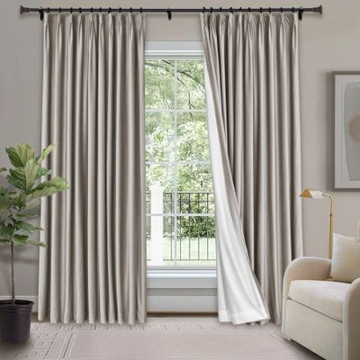 Frelement Room Darkening Blackout Window Curtains Velvet Solid Curtain Pinch Pleat Window Curtain for Bedroom Privacy Panels Drapes Thermal Window Drape, 52" W x 102" L, 2 Panels, Light Grey