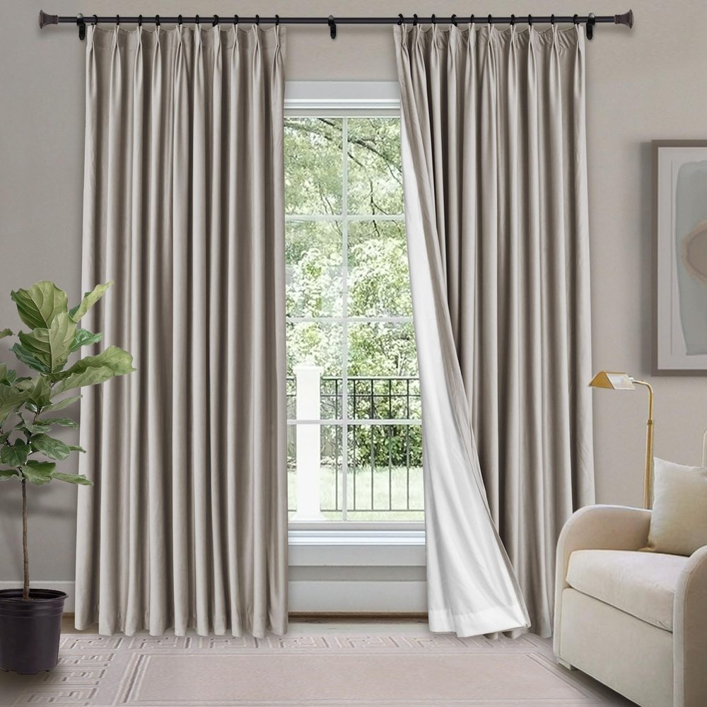 Frelement Room Darkening Blackout Window Curtains Velvet Solid Curtain Pinch Pleat Window Curtain for Bedroom Privacy Panels Drapes Thermal Window Drape, 52" W x 102" L, 2 Panels, Light Grey