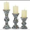 Grey Rustic Hand Carved Wooden Pillar Candle Holders - Set of 3 | Decorative Style | Crafted from Mango Wood | Rustic Table Centerpiece Decor | view 1