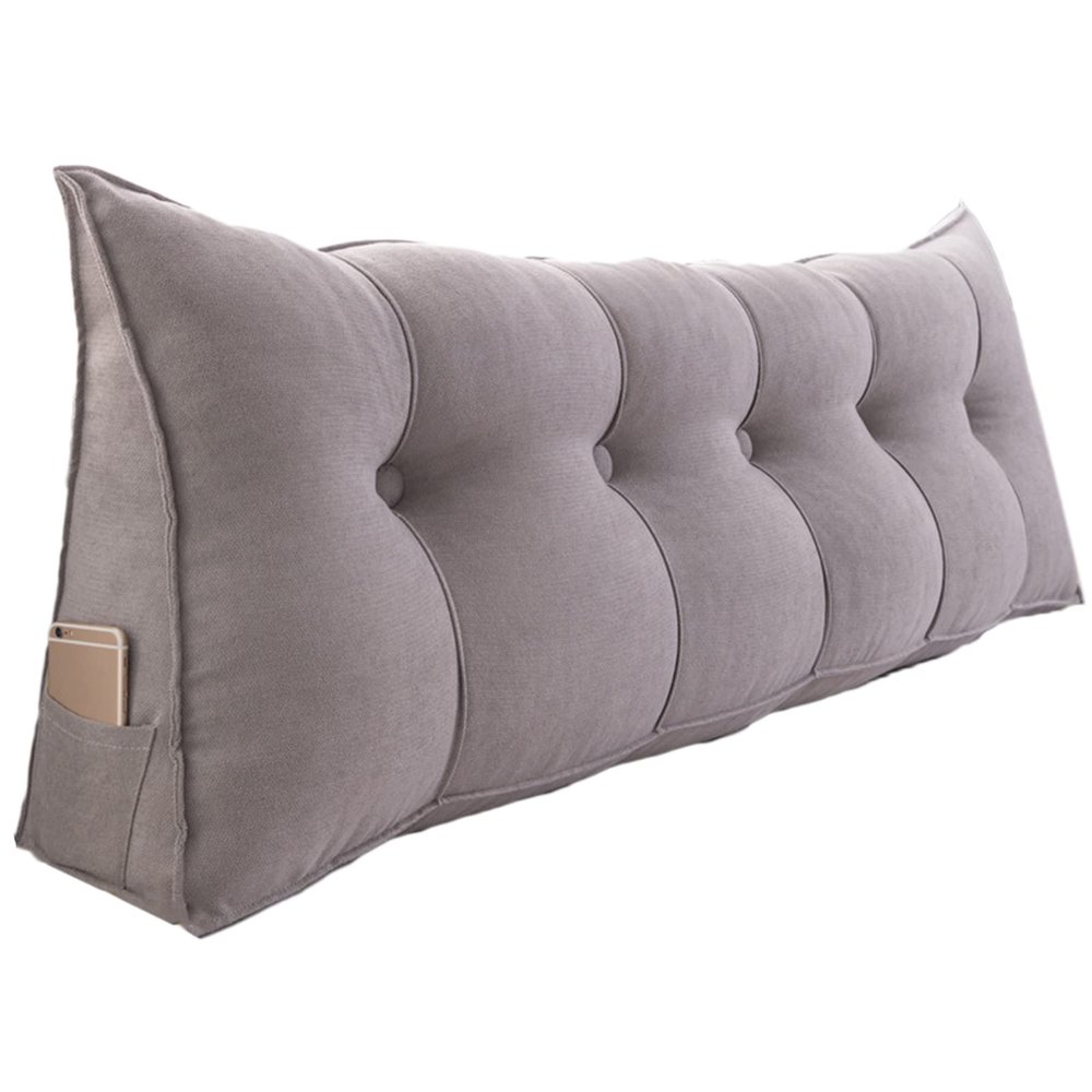 BAHULA Triangular Headboard Pillow, Solid Color Triangle Cushion Reading Pillow, Large Bolster Positioning Support Wedge Pillow for Daybed Bed with Removable Cover,Light Gray,180 * 50 * 20cm
