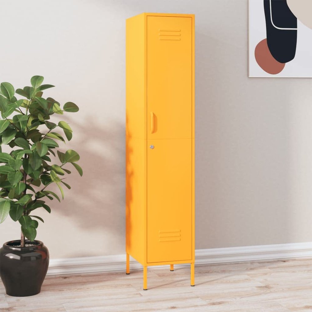 GOLINPEILO 70.9" Tall Single Door Metal Locker Storage Cabinet with 4 Adjustable Shelves, Steel Storage Cabinet Home Office Storage Cabinet for Living Room Bedroom, 13.8"x18.1"x70.9" (Mustard Yellow)