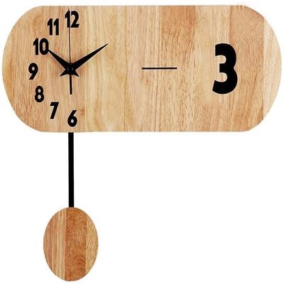 Wall Clock Creative Wall Clock Living RoomWooden Swing Wall Hanging ClockMute Quartz Wall Watch with Black Arabic Numerals for Home Office Personality
