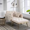 Anwickmak Chaise Lounge Chair with Ottoman,Indoor Modern Velvet Upholstered Arm Accent Chair, Recline Sofa Chair with Adjustable Backrest for Living Room Bedroom Indoor Set(Beige) view 3