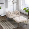 Anwickmak Chaise Lounge Chair with Ottoman,Indoor Modern Velvet Upholstered Arm Accent Chair, Recline Sofa Chair with Adjustable Backrest for Living Room Bedroom Indoor Set(Beige) view 4