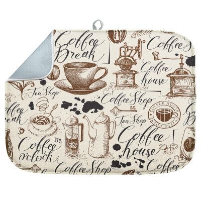 Sanwarm Absorbent Dish Drying Mat, Coffee House Microfiber Pad for Kitchen Counter, Coffee Bar Decor, Heat Resistant and Reversible, 16" x 18"