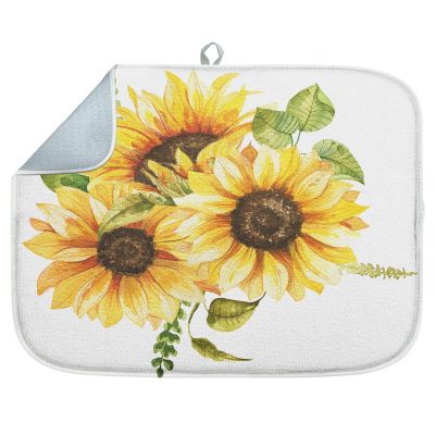Sanwarm Absorbent Dish Drying Mat, Bouquet Daisy Flower Sun Sunflowers Microfiber Pad for Kitchen Counter, Coffee Bar Decor, Heat Resistant and Reversible, 18" x 24"
