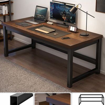 CraftThink Computer Writing Desk, Rectangular Gaming Desk with Steel Legs Modern Sturdy Home Office Study Table Work Desk Corner Desk Writing Desk Table, Walnut 63" L x 23.5" W x 29" H