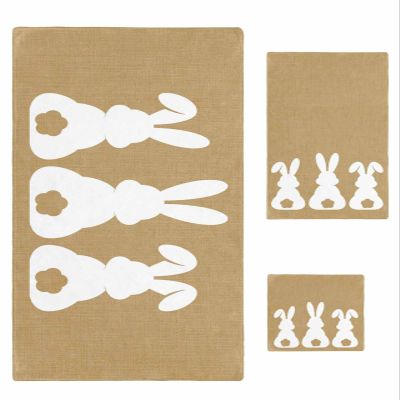 Anzona Easter 3 Piece Bath Towels Set, Spring Bunny White Silhouette Brown Burlap Texture Soft & Absorbent Towel for Bathroom, Hotel (1 Bath Towel 30x60, 1 Hand Towel 16x28, 1 Washcloth 13x13)