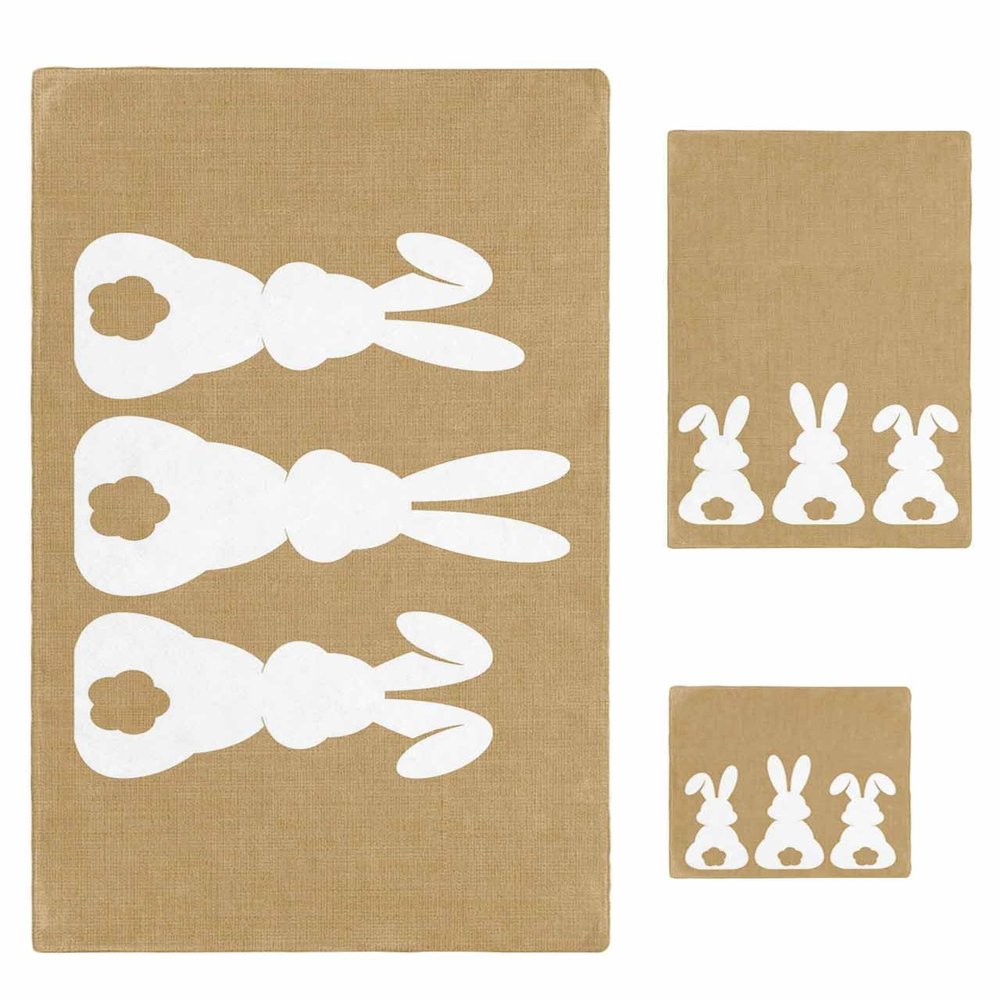 Anzona Easter 3 Piece Bath Towels Set, Spring Bunny White Silhouette Brown Burlap Texture Soft & Absorbent Towel for Bathroom, Hotel (1 Bath Towel 30x60, 1 Hand Towel 16x28, 1 Washcloth 13x13)