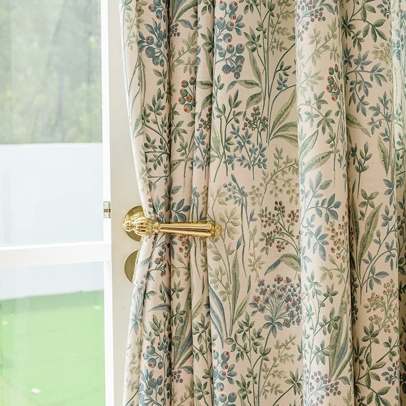 ILUOGUDU Floral Farmhouse Curtains Semi-Blackout Living Room Drapes 102 Inch Length Cotton Linen Blend Bohemian Window Curtain Panels White Bedroom Drapes, 1 Panel (Rod Pocket, 63" W x 102" L)