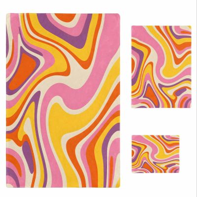 Anzona Marble 3 Piece Bath Towels Set, Orange Yellow Pink Purple Striped Abstract Art Soft & Absorbent Towel for Bathroom, Hotel (1 Bath Towel 30x60, 1 Hand Towel 16x28, 1 Washcloth 13x13)