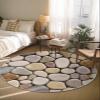 Marble Pebble Stone Round Area Rug 4ft,Washable Outdoor Indoor Carpet Runner Rug for Bedroom,Kitchen,Bathroom,Living Room,Area+Rug Large Bath Door Desk Floor Mat Abstract Brown Granite Agate Tiles view 3