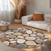 Marble Pebble Stone Round Area Rug 4ft,Washable Outdoor Indoor Carpet Runner Rug for Bedroom,Kitchen,Bathroom,Living Room,Area+Rug Large Bath Door Desk Floor Mat Abstract Brown Granite Agate Tiles view 4