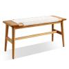 Vadisun 100% Solid Oak Farmhouse Entryway Bench, Wooden Bench Indoor with Hand Woven Rope Surface Design, Wood Bench for End of Bed with Solid Structure(Off-White, 31.49" Wx11.81 Dx15.98 H) view 1
