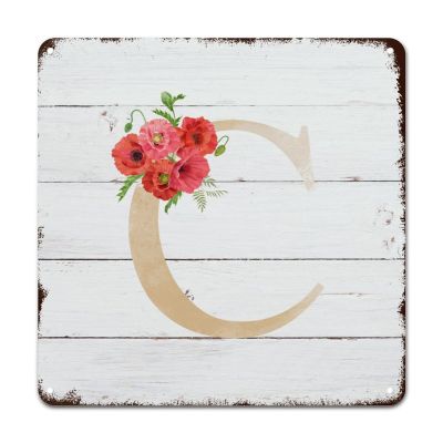ArogGeld Initial Letter C Tin Sign Monogram Red Poppy Floral Metal Tin Sign Last Name Decorative Home Wall Art Gardener 10x10in Retro Wall Plaque Decor for Indoor Outdoor Farmhouse Coffee