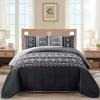 WONGS BEDDING Boho Quilt Set Queen,Black Grey Bedspread Coverlet Set with 2 Pillowcase,Lightweight Geometry Printed Bohemian Bedding Set 96"90" view 1