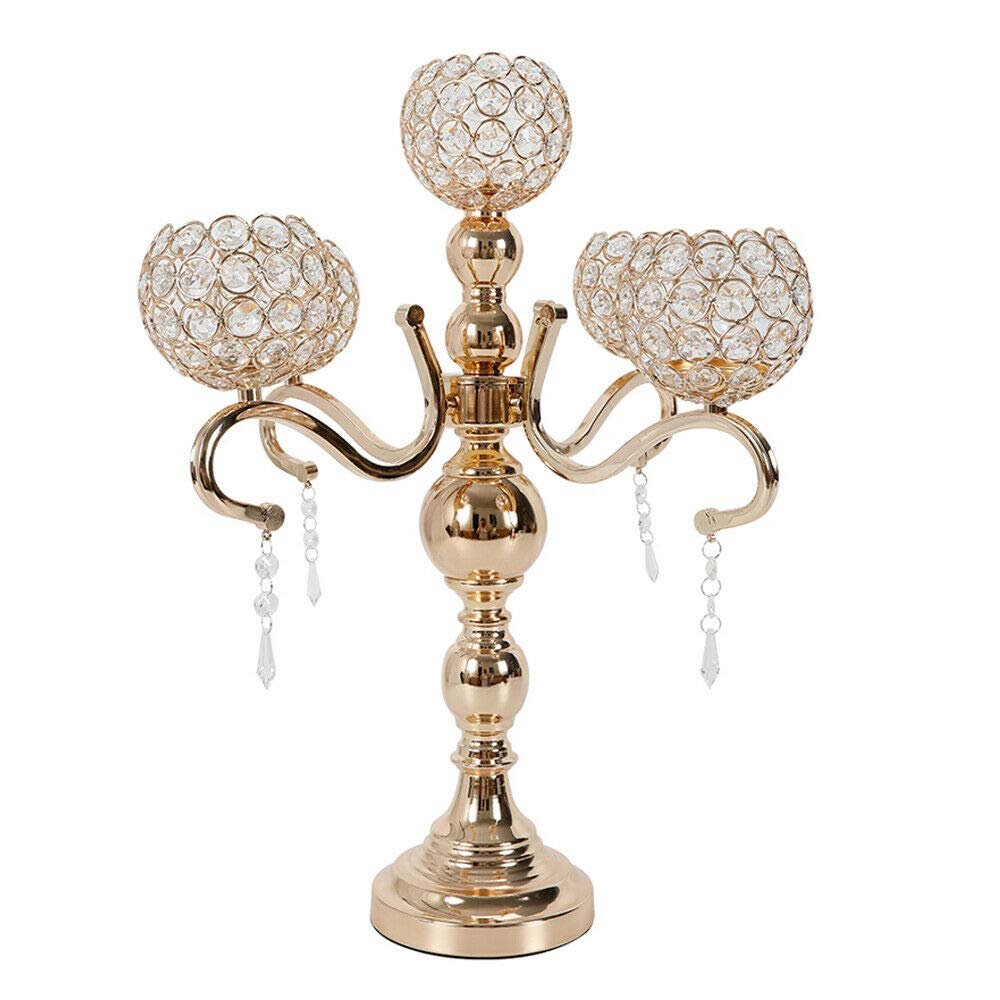 5 Arm Crystal Candelabra Centerpieces, Candle Holders for Wedding Columns, Home Holiday Dinner Party Table Decoration