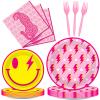 100 Pcs Preppy Party Plates Napkins Forks Supplies Set Disposable Tableware Paper Plates Dinnerware Y2K Girl Bachelorette Party Decoration Favors Serves 25 view 1