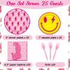 100 Pcs Preppy Party Plates Napkins Forks Supplies Set Disposable Tableware Paper Plates Dinnerware Y2K Girl Bachelorette Party Decoration Favors Serves 25 view 2