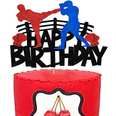 Boxing Cake Topper Decorations for Boys Men Sport Theme Happy Birthday Decoration Party Supplies