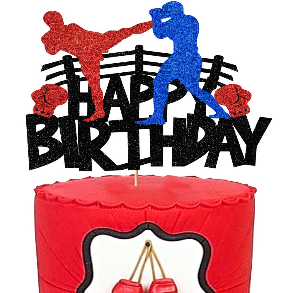 Boxing Cake Topper Decorations for Boys Men Sport Theme Happy Birthday Decoration Party Supplies