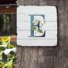 ArogGeld Initial Letter E Blue Metal Sign Monogram White Floral Metal Wall Art Single Letter Decorative Wall Art French Floral 10x10in Farmhouse Wall Plaque Decor for Home Outside Farm Garden Garage view 2