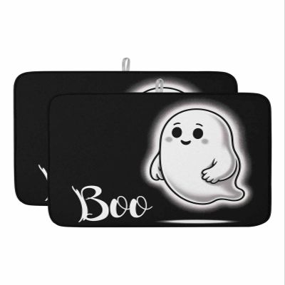 Halloween Dish Drying Mat for Kitchen Counter, Black-Boo Guest Horror-Spooky Decor Absorbent Reversible Dish Drainer Rack Mats for Coffee Bar Mats 18''x24'' 2 PCS