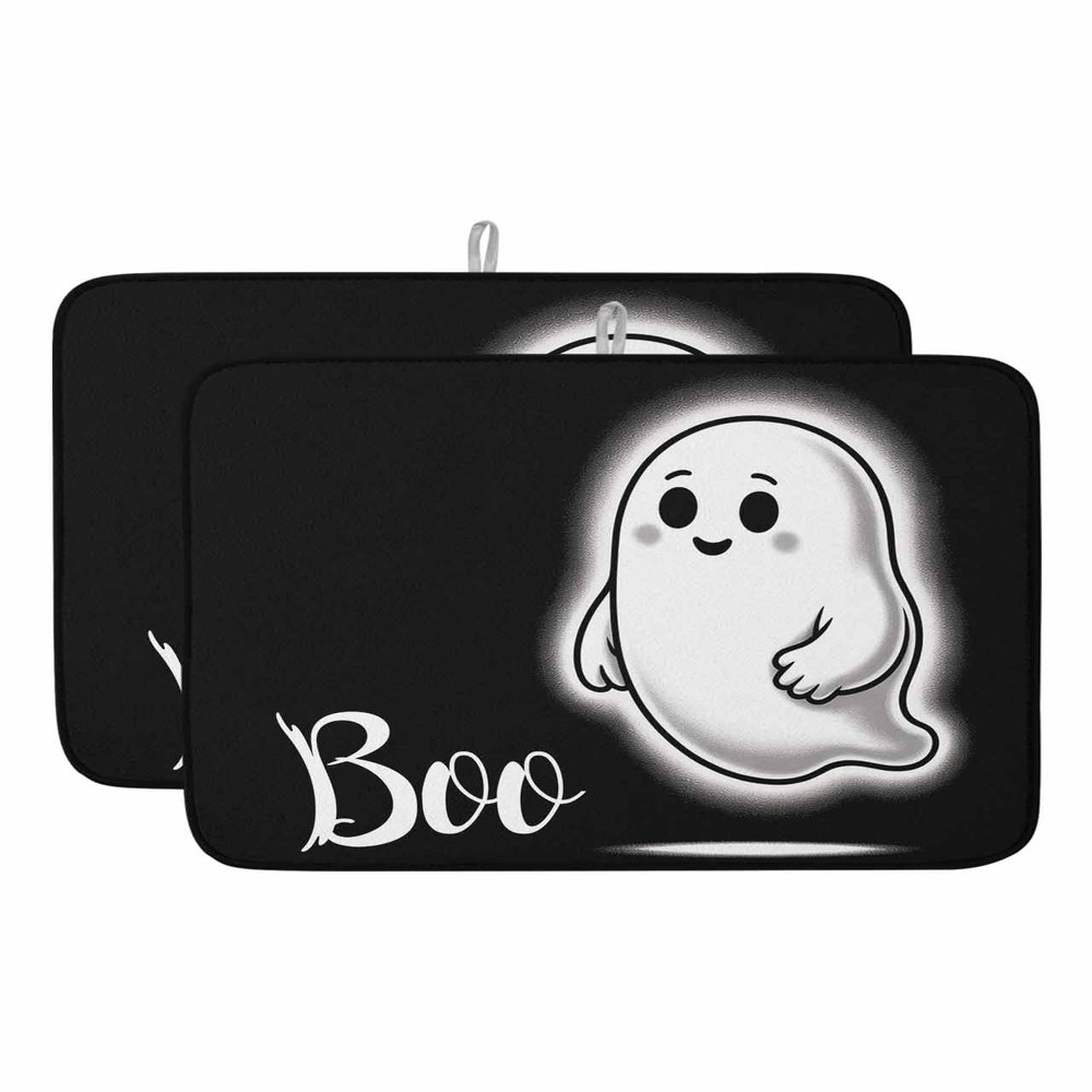 Halloween Dish Drying Mat for Kitchen Counter, Black-Boo Guest Horror-Spooky Decor Absorbent Reversible Dish Drainer Rack Mats for Coffee Bar Mats 18''x24'' 2 PCS