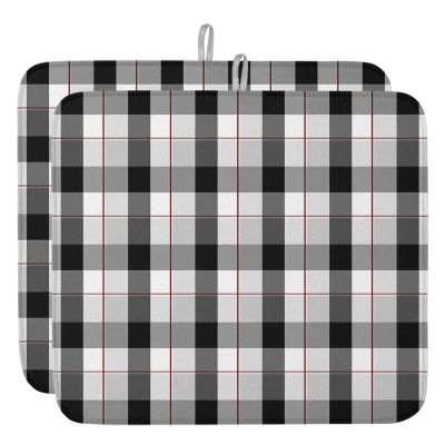 Black White Dish Drying Mat for Kitchen Counter, Rustic Buffalo Plaid Check Tile Texture Absorbent Reversible Dish Drainer Rack Mats for Coffee Bar Mats 18''x24'' 2 PCS
