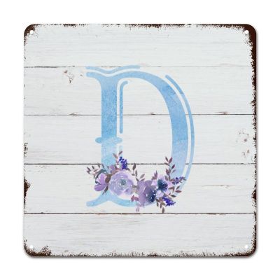 ArogGeld Tin Sign Initial Letter D Aluminum Sign Monogram Purple Floral Home Sign Wall Decor Single Letter Flowers Floral 10x10in Modern Wall Decoration for Cafes Bars Pubs Shop Home Man Cave