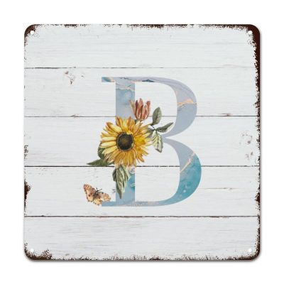 ArogGeld Metal Sign Initial Letter B Metal Wall Art Monogram Sunflower Home Sign Wall Decor Monogram Letter Garden Lover 10x10in Retro Metal Plaque for Bar Cafe Pub Garage Kitchen