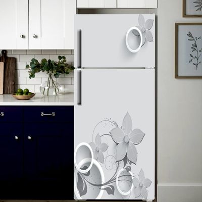 DeCorner Self Adhesive Fridge Stickers Single Door Or Double Door Full Size (60x160) Cm Fridge Stickers Refrigerator Skins | Sticker for Fridge of Kitchen, Hotels, Restaurants Etc. (SlateyFlower)