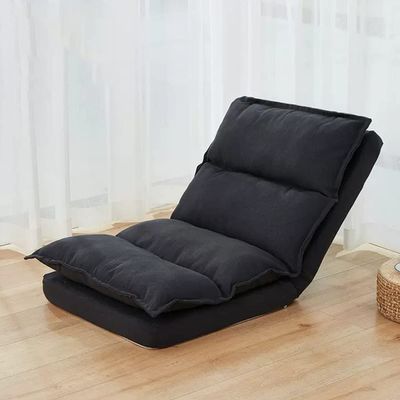 YCKEGEW Luxury Padded Floor Chair with Back Support Adjustable 5-Position Floor Seat for Teens Adults,Bedroom Lounge Chair, Convertible Chair Bed (Color : Black)
