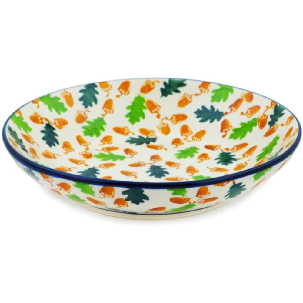 Polmedia Polish Pottery Pasta Bowl 8-inch - Frenzy Of Acorns Pattern Handmade in Boleslawiec Poland + Certificate of Authenticity