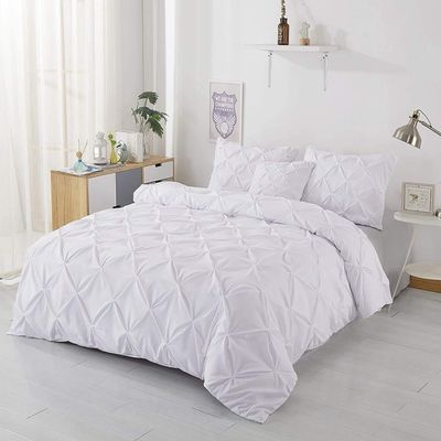 1Pcs Pinch Pleated Comforter Premium Super Soft 400 GSM All Season Pintuck 1000 Thread Count 100% Egyptian Cotton King/Cal King Size (94" x 104") Inch - White Pinch