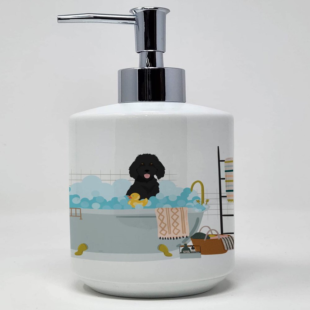 Caroline's Treasures WDK5654SOAP Standard Black Poodle Ceramic Soap Dispenser Hand Soap Dispenser Pump Bottles for Bathroom Kitchen, Empty Refillable Liquid Soap Container